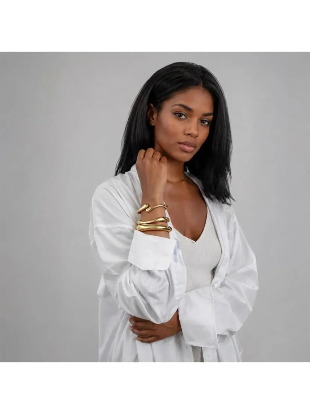 Trendy Chunky Gold Bangle Bracelets Set | 14K Gold Plated Cuff Jewelry Gift
